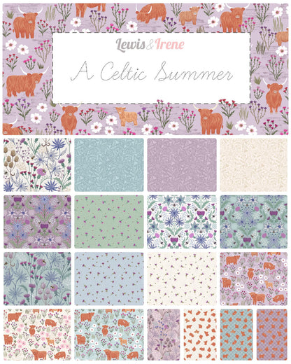 Lewis & Irene A Celtic Summer Fabric Collection Celtic Floral on Light Heather 991C Authentic Premium 100% Cotton Fabrics