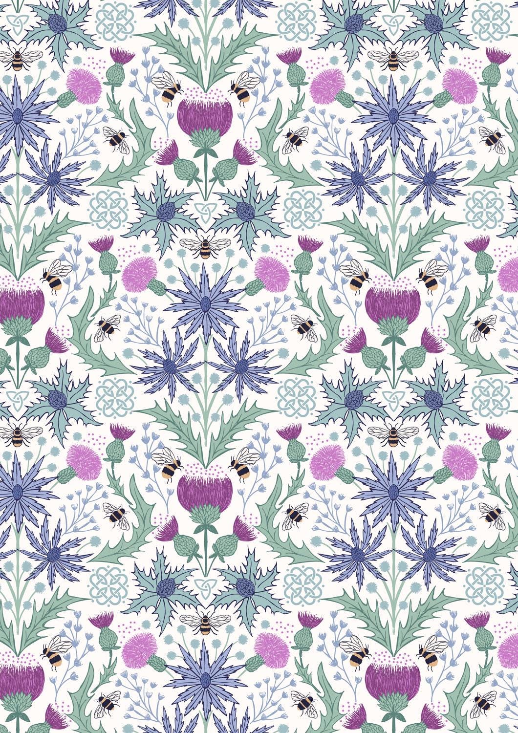 Lewis & Irene A Celtic Summer Fabric Collection Mirrored Thistle and Bees on Cream 989A Authentic Premium 100% Cotton Fabrics
