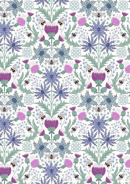 Lewis & Irene A Celtic Summer Fabric Collection Mirrored Thistle and Bees on Cream 989A Authentic Premium 100% Cotton Fabrics