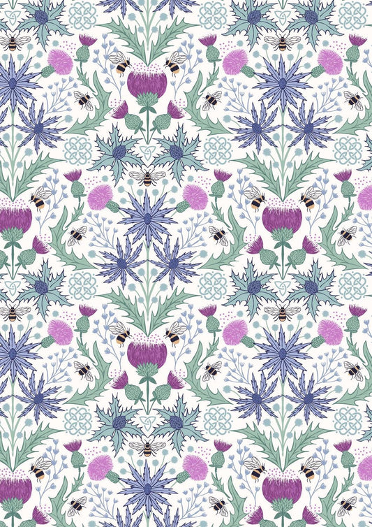 Lewis & Irene A Celtic Summer Fabric Collection Mirrored Thistle and Bees on Cream 989A Authentic Premium 100% Cotton Fabrics