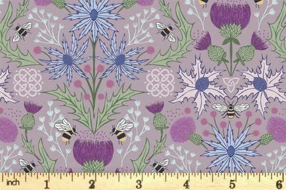 Lewis & Irene A Celtic Summer Fabric Collection Mirrored Thistle and Bees on Heather 989C Authentic Premium 100% Cotton Fabrics