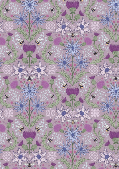 Lewis & Irene A Celtic Summer Fabric Collection Mirrored Thistle and Bees on Heather 989C Authentic Premium 100% Cotton Fabrics