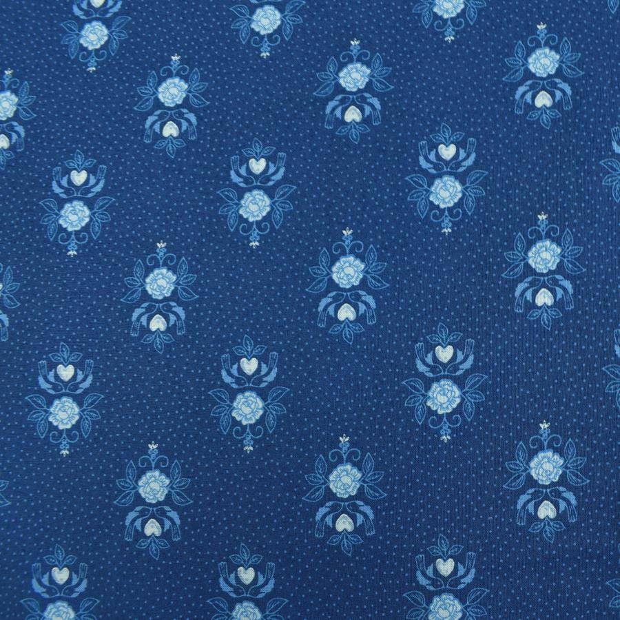 Lewis & Irene Tea Time Fabric Collection Little Bird Roses on Dark Blue Authentic Premium 100% Cotton Quilt Shop Quality Fabrics