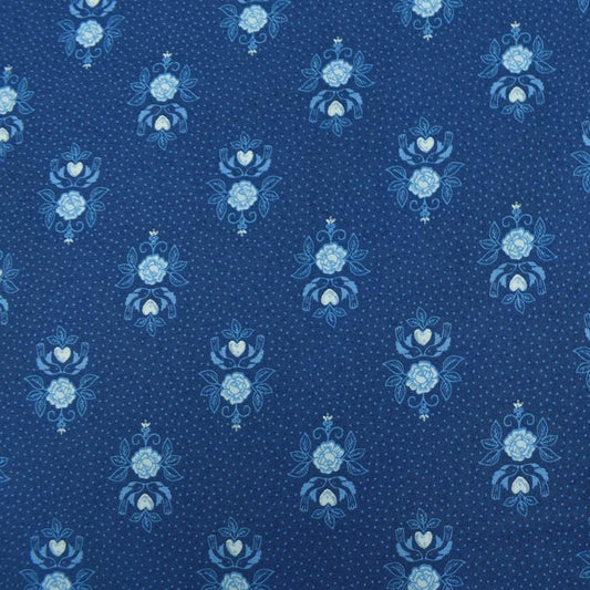 Lewis & Irene Tea Time Fabric Collection Little Bird Roses on Dark Blue Authentic Premium 100% Cotton Quilt Shop Quality Fabrics