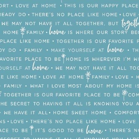 Maywood Studio Kimberbell Make Yourself at Home Fabric Collection Home Phrases on Blue Authentic Premium 100% Cotton Fabrics