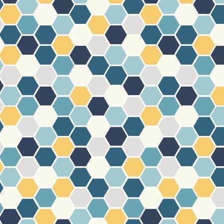 Maywood Studio Kimberbell Make Yourself at Home Fabric Collection Mini Hexagons Blue/Sunshine Authentic Premium 100% Cotton Fabric