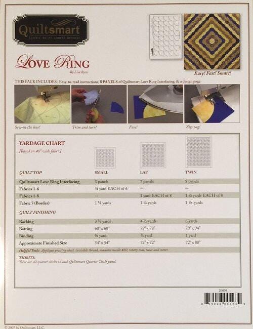 Quiltsmart Love Ring Quilt Printed Interfacing Pack - 3 Size Variations Per Pattern
