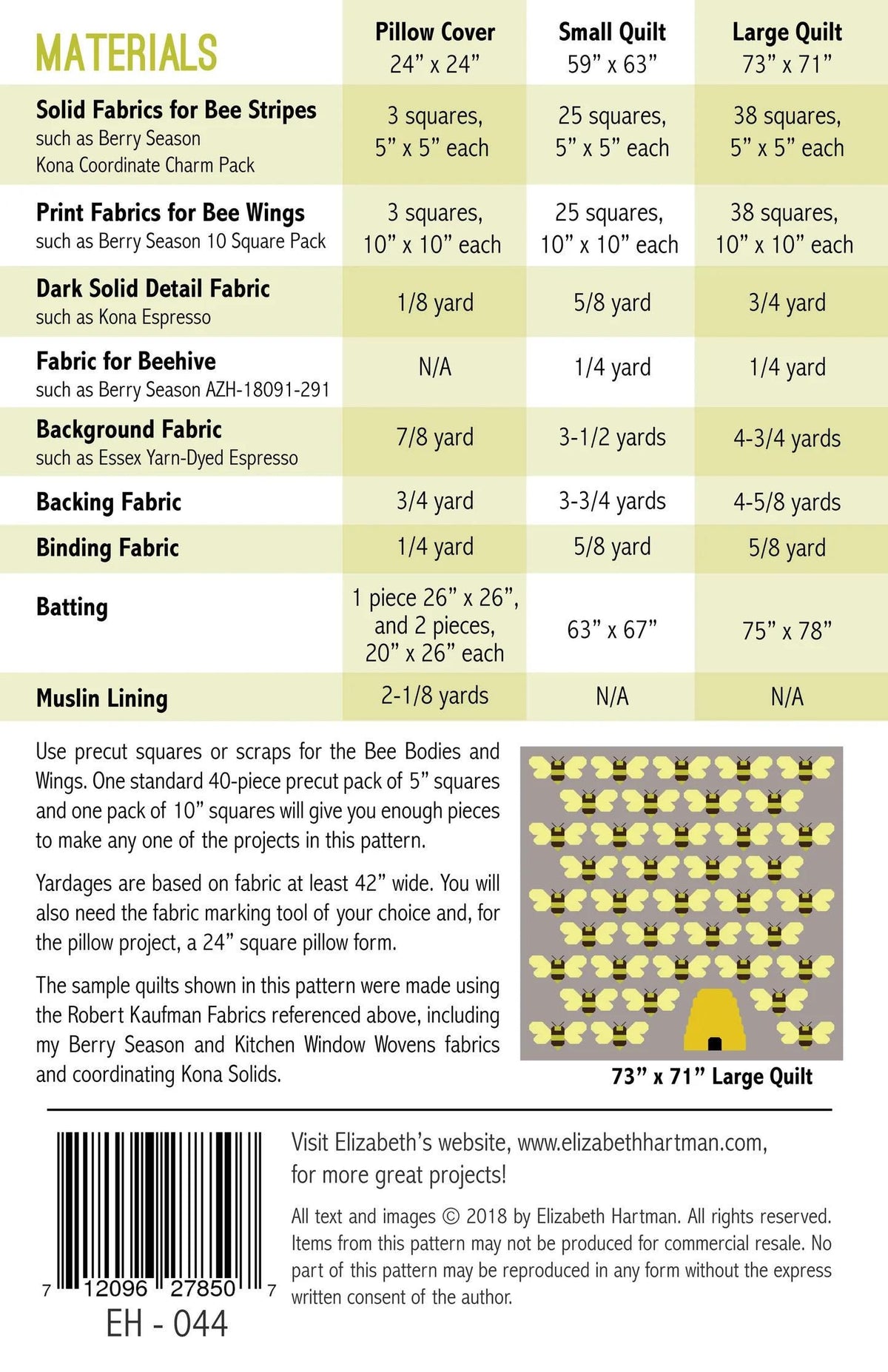 Elizabeth Hartman Beehive Pattern - 3 Size Variations Per Pattern
