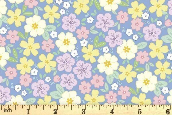 Lewis & Irene Dear Spring Fabric Collection Primrose Prairie on Dusky Mid Blue CC68.2 Authentic Premium 100% Cotton Fabrics