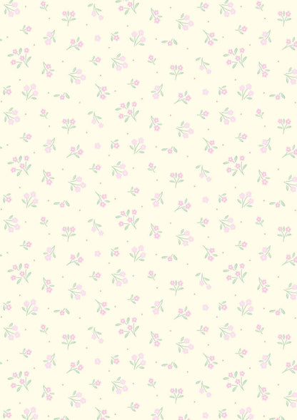 END OF BOLT 13" Lewis & Irene Dear Spring Fabric Collection Ditsy Dance on Dark Cream CC70.1