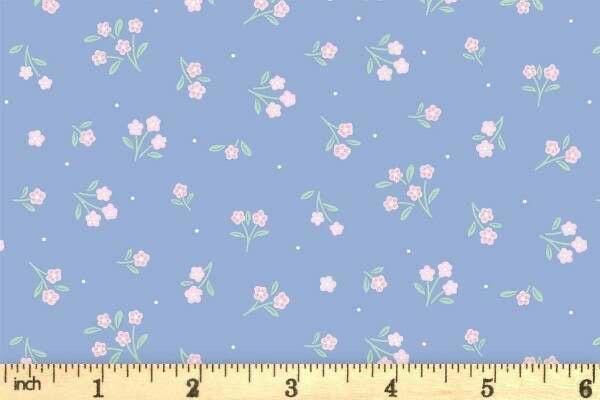 Lewis & Irene Dear Spring Fabric Collection Ditsy Dance on Dusky Mid Blue CC70.3 Authentic Premium 100% Cotton Quilt Shop Quality Fabrics