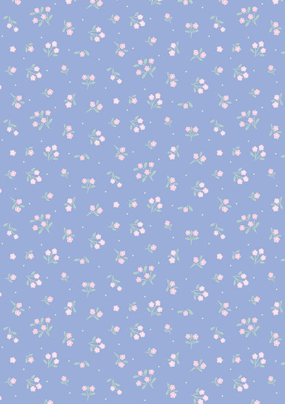 Lewis & Irene Dear Spring Fabric Collection Ditsy Dance on Dusky Mid Blue CC70.3 Authentic Premium 100% Cotton Quilt Shop Quality Fabrics