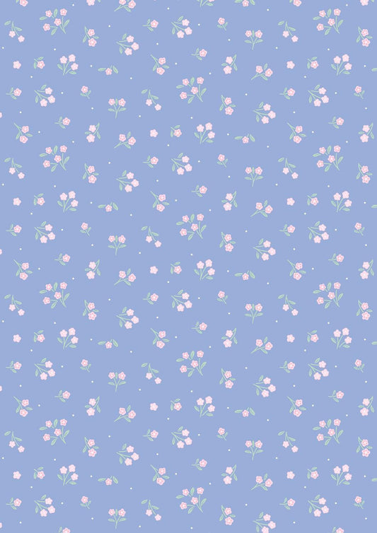 Lewis & Irene Dear Spring Fabric Collection Ditsy Dance on Dusky Mid Blue CC70.3 Authentic Premium 100% Cotton Quilt Shop Quality Fabrics