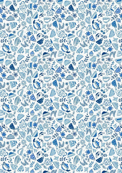Lewis & Irene Tea Time Fabric Collection Teapots and Teacups on Cream Authentic Premium 100% Cotton Quilt Shop Quality Fabrics