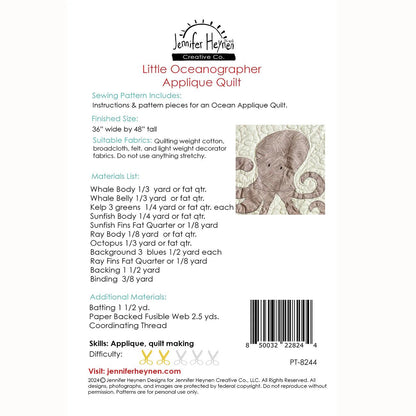 Jennifer Heynen Creative Co Little Oceanographer Applique Quilt Pattern PT-8244 Finished Size: 36"x48"