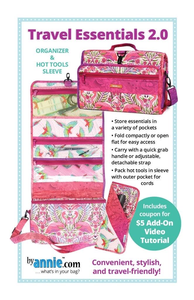 ByAnnie Travel Essentials 2.0 Organizer and Hot Tools Sleeve Pattern PBA201-2 (14 Colors of 18"x54" Mesh Packs Sold Separately)