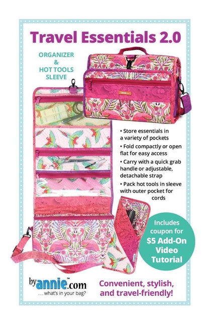 ByAnnie Travel Essentials 2.0 Organizer and Hot Tools Sleeve Pattern PBA201-2 (14 Colors of 18"x54" Mesh Packs Sold Separately)