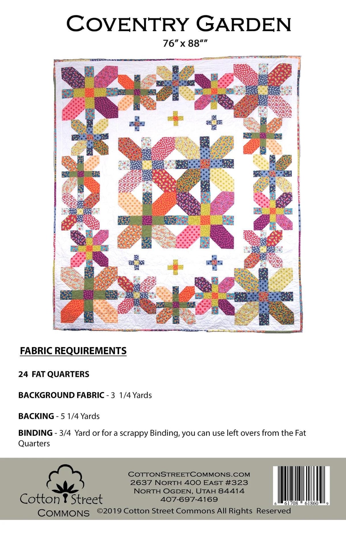 DIGITAL DOWNLOAD Cotton Street Commons Coventry Garden Quilt Pattern Finished Size: 76"x88"