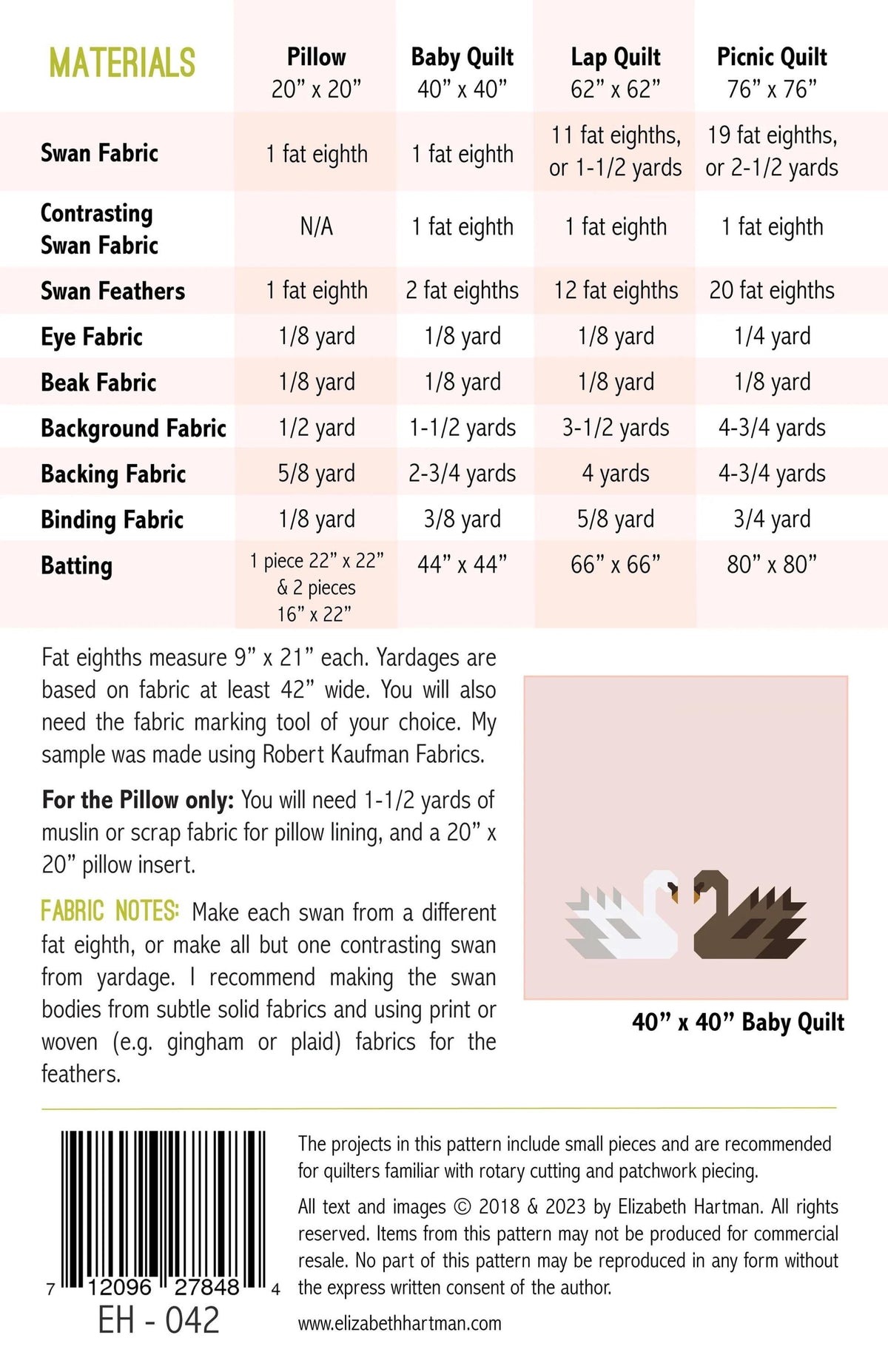 Elizabeth Hartman Swan Island Pattern - 4 Size Variations Per Pattern