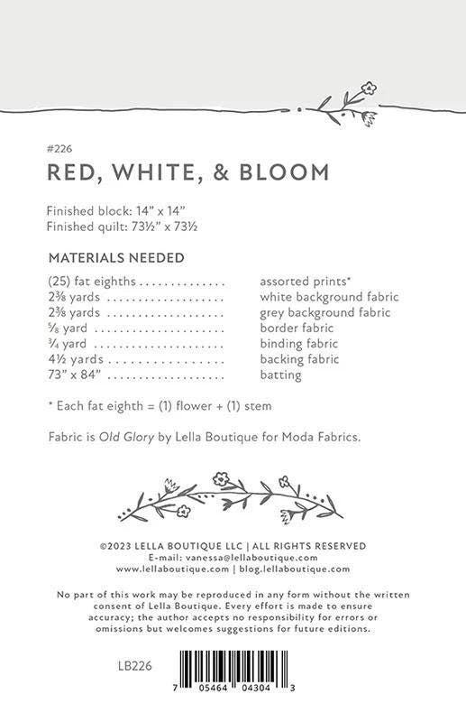 Lella Boutique Red, White, and Bloom Quilt Pattern Finished Size: 73.5"x73.5"
