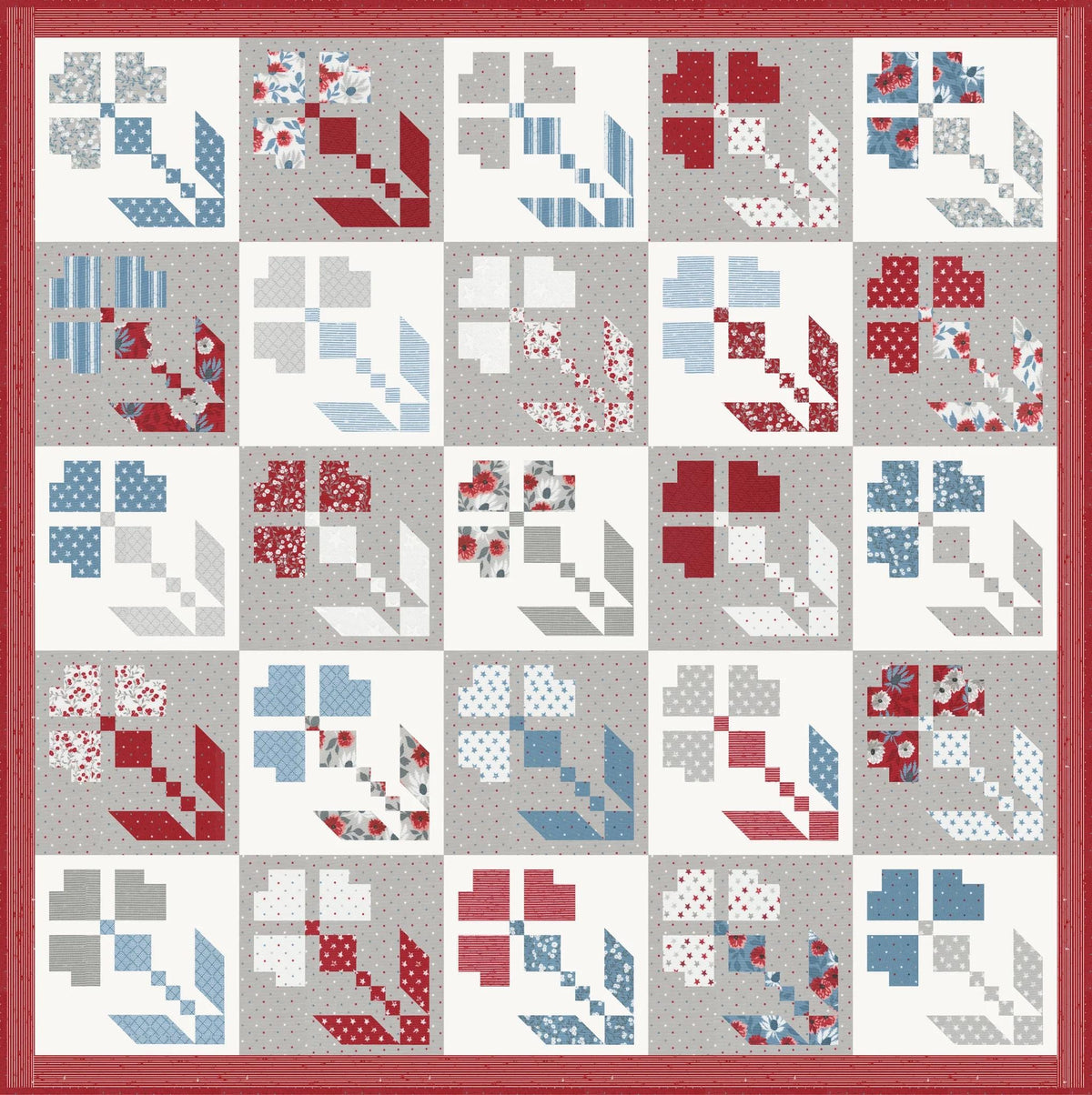 Lella Boutique Red, White, and Bloom Quilt Pattern Finished Size: 73.5"x73.5"