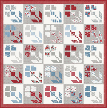 Lella Boutique Red, White, and Bloom Quilt Pattern Finished Size: 73.5"x73.5"