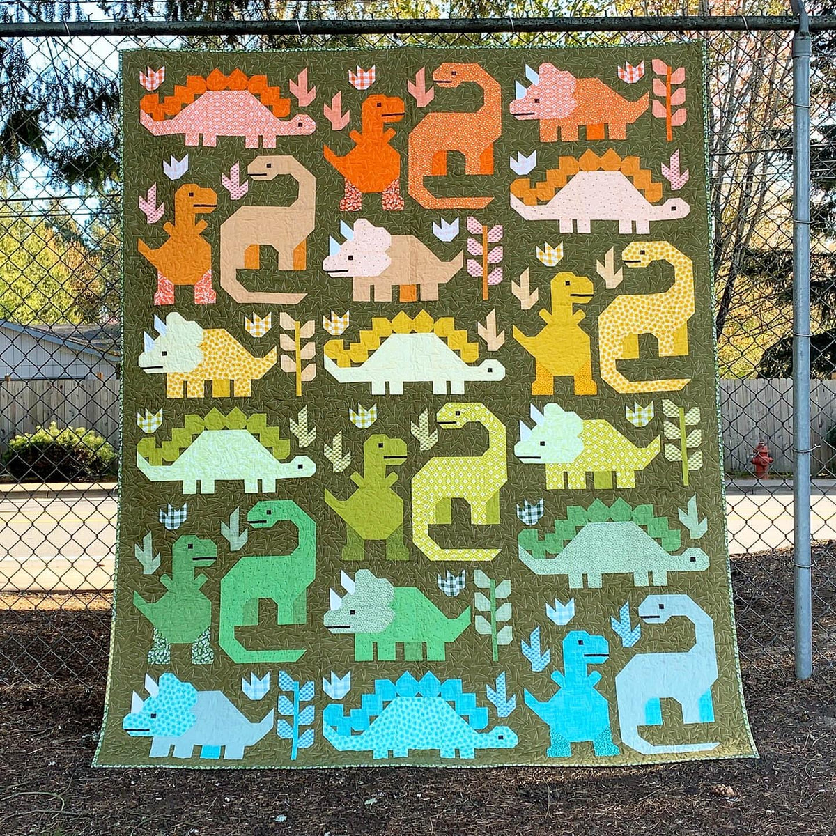 Elizabeth Hartman Dinosaur Quilt Pattern - 2 Size Variations Per Pattern