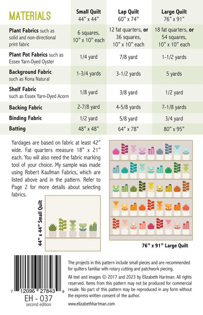 Elizabeth Hartman Greenhouse Pattern - 3 Size Variations Per Pattern