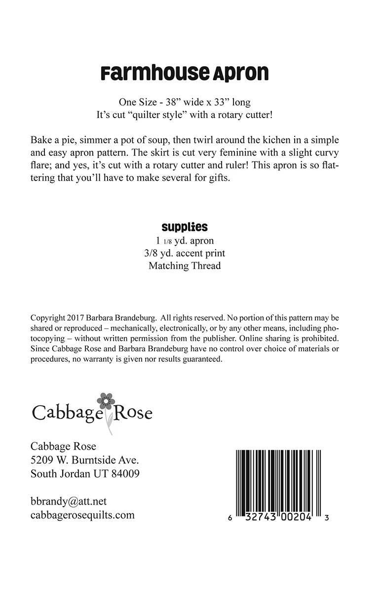 Cabbage Rose Farmhouse Apron Pattern Finished Size: 38"x33"