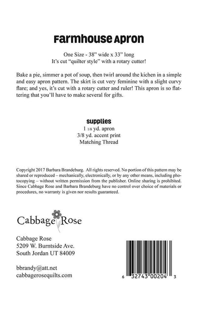 Cabbage Rose Farmhouse Apron Pattern Finished Size: 38"x33"