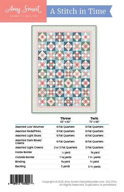 Diary of a Quilter Amy Smart A Stitch In Time Quilt Pattern - 2 Size Variations Per Pattern
