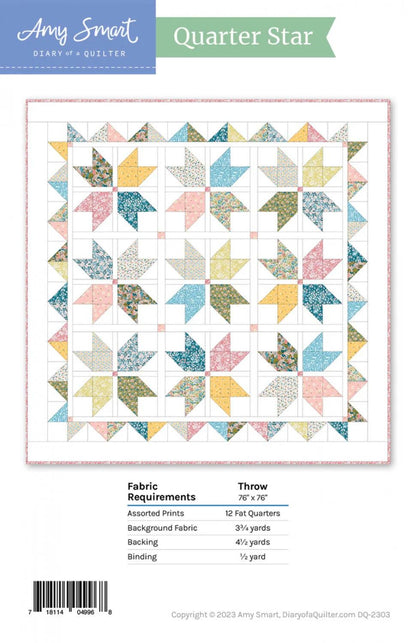 Diary of a Quilter Amy Smart Quarter Star Quilt Pattern Finished Size: 72"x72"