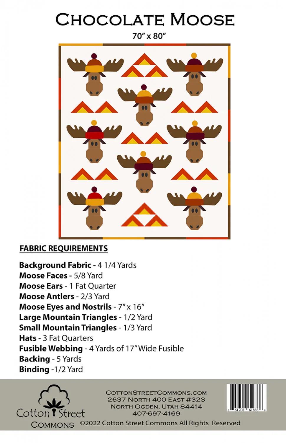 DIGITAL DOWNLOAD Cotton Street Commons Chocolate Moose Quilt Pattern Finished Size 70"x80"