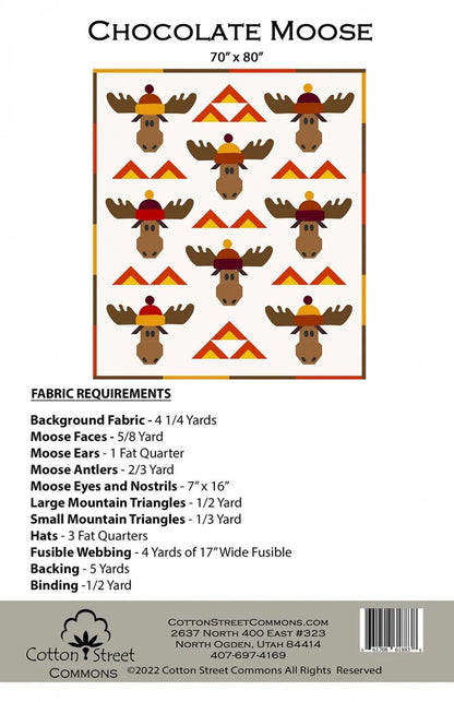 Cotton Street Commons Chocolate Moose Quilt Pattern Finished Size 70"x80"