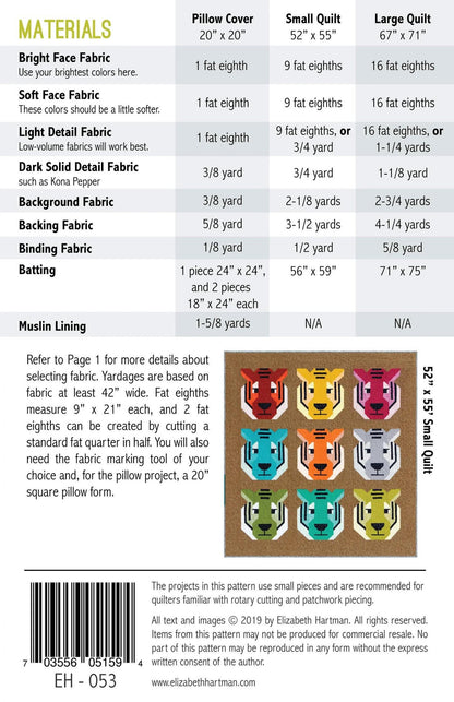 Elizabeth Hartman Antonia Tiger Pattern - 3 Size Variations Per Pattern