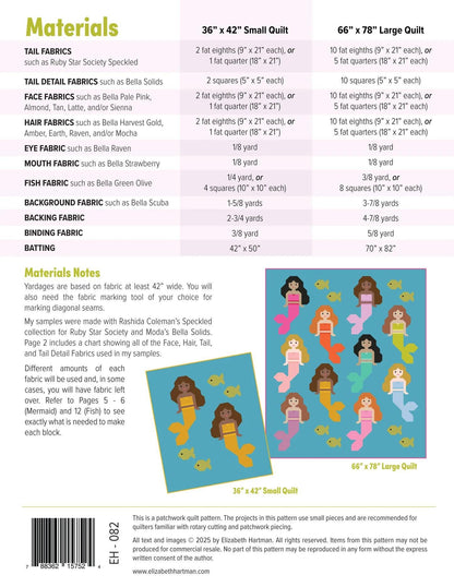 Elizabeth Hartman Mermaids Quilt Pattern EH-082 - 2 Size Variations Per Pattern