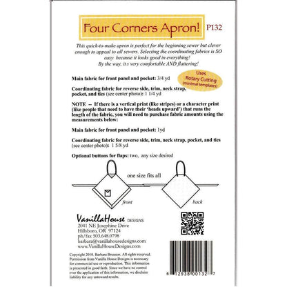 Vanilla House Designs Four Corners Apron Pattern P132 - One Size Fits All!