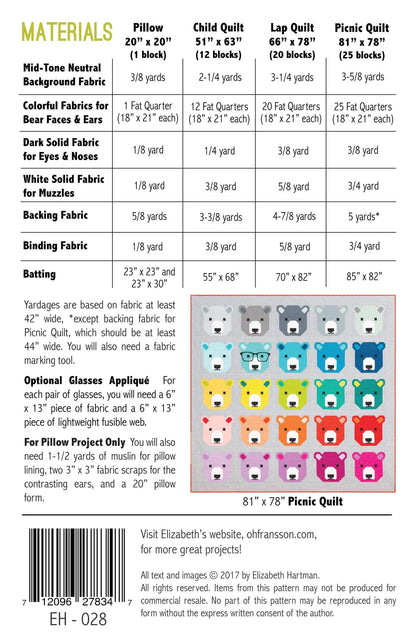 Elizabeth Hartman Bjorn Bear Pattern - 4 Size Variations Per Pattern