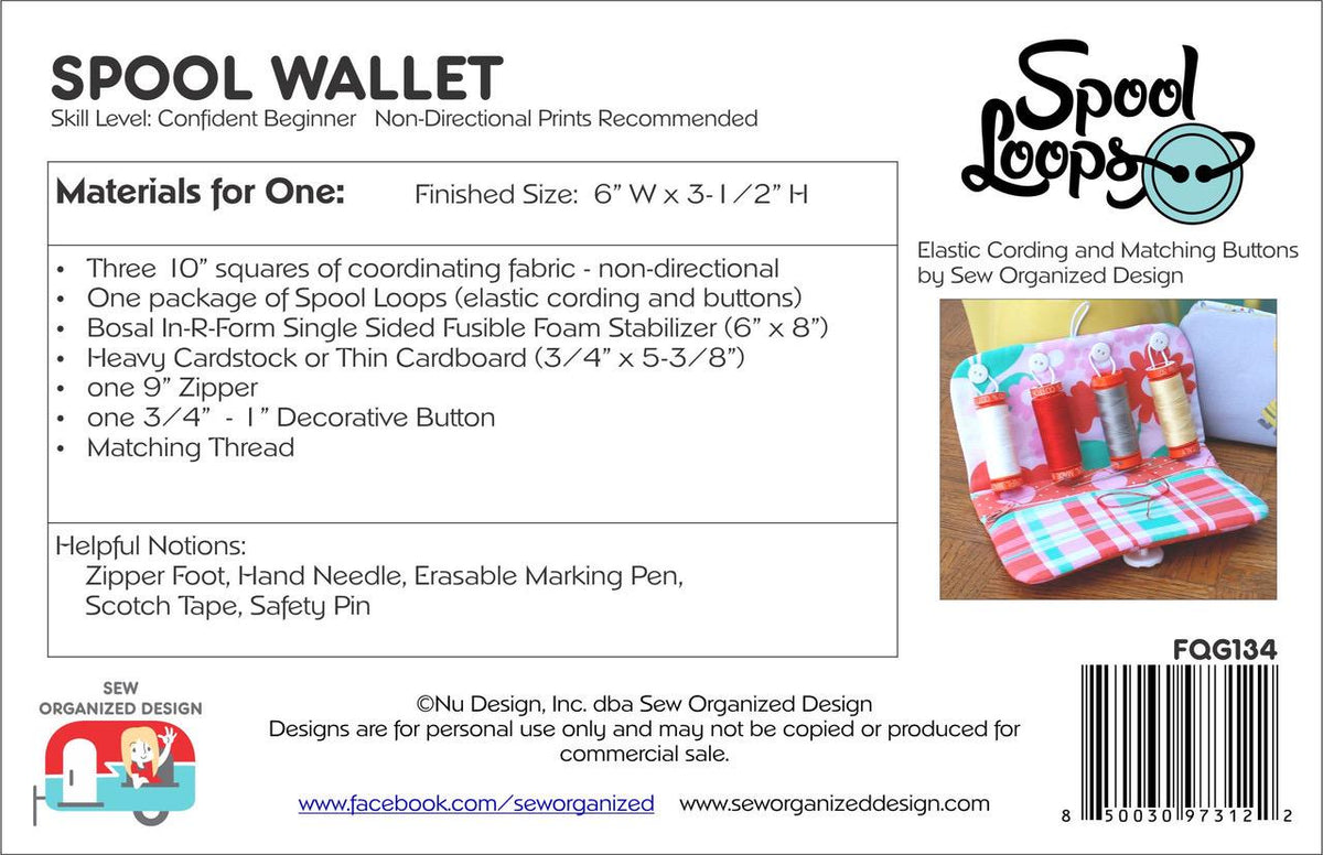 Bosal Spool Wallet Pattern and In-R-Form Single Sided Fusable Interfacing Finsihed Size: 6"x8"