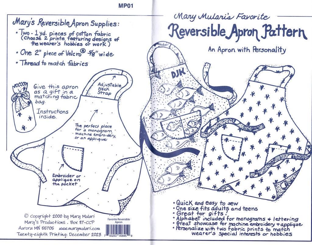 Mary Mulari Designs Reversible Apron Pattern