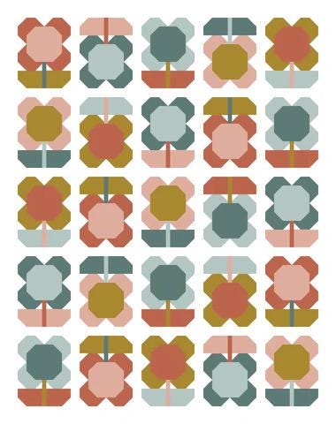 Pen + Paper Patterns Folk Blooms Quilt Pattern Finished Size: 56.5”x69” (Optional Fineline Glue Tip Sets)