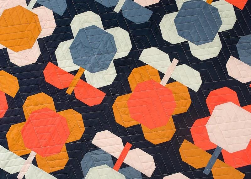 Pen + Paper Patterns Folk Blooms Quilt Pattern Finished Size: 56.5”x69” (Optional Fineline Glue Tip Sets)