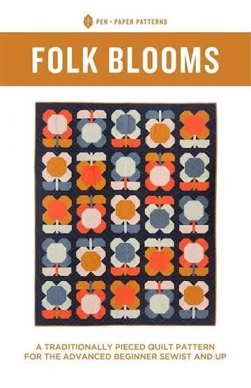 Pen + Paper Patterns Folk Blooms Quilt Pattern Finished Size: 56.5”x69” (Optional Fineline Glue Tip Sets)