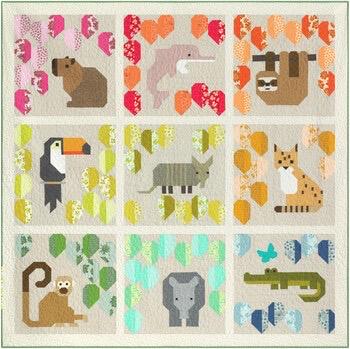 Elizabeth Hartman Rainbow Rainforest Sampler Quilt & Pillow Pattern - 2 Size Variations Per Pattern
