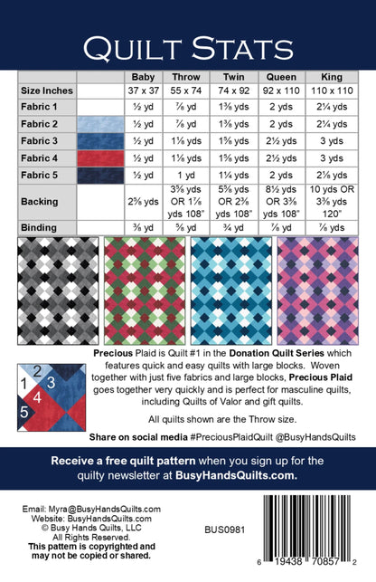 Busy Hands Quilts Precious Plaid Quilt Pattern - 5 Size Variations Per Pattern