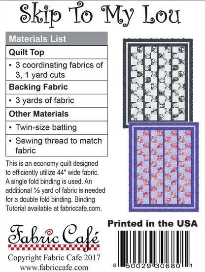 Fabric Cafe Skip To My Lou Quilt Pattern Finished Size 45"x58"