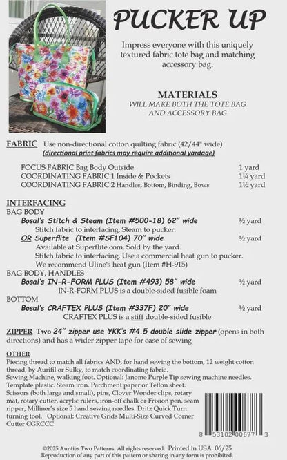 Aunties Two Pucker Up Tote Pattern AT677 - 2 Styles Per Pattern