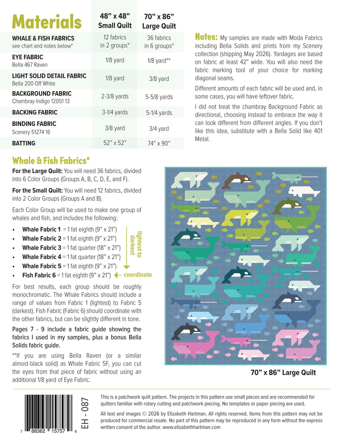 Elizabeth Hartman Whale Watching Pattern EH-087 - 2 Size Variations Per Pattern
