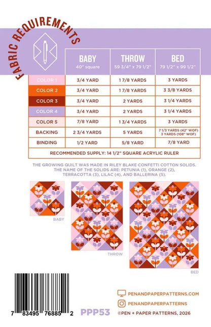 Pen + Paper Patterns Growing Quilt Pattern - 3 Size Variations Per Pattern PPP53 (Optional Fineline Glue Tip Sets Available)