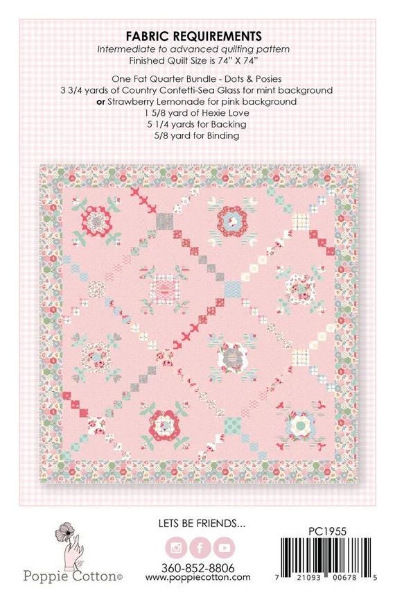 Poppie Cotton Abby Rose Quilt Pattern PHP1955 Finished Size: 74"x74"